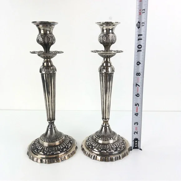 Set Of 2 Silver Plate Candlesticks Candelabra - Picture 8 of 9